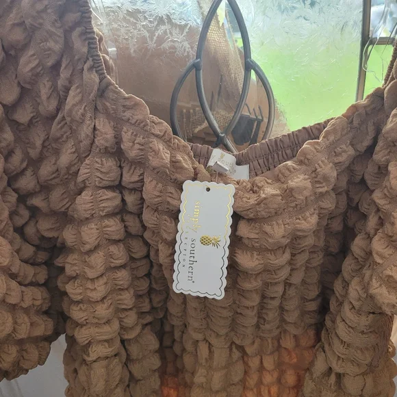 NWT Simply Southern Beige Tan Ruffled Smocked Maxi Dress Size Large - Picture 3 of 3